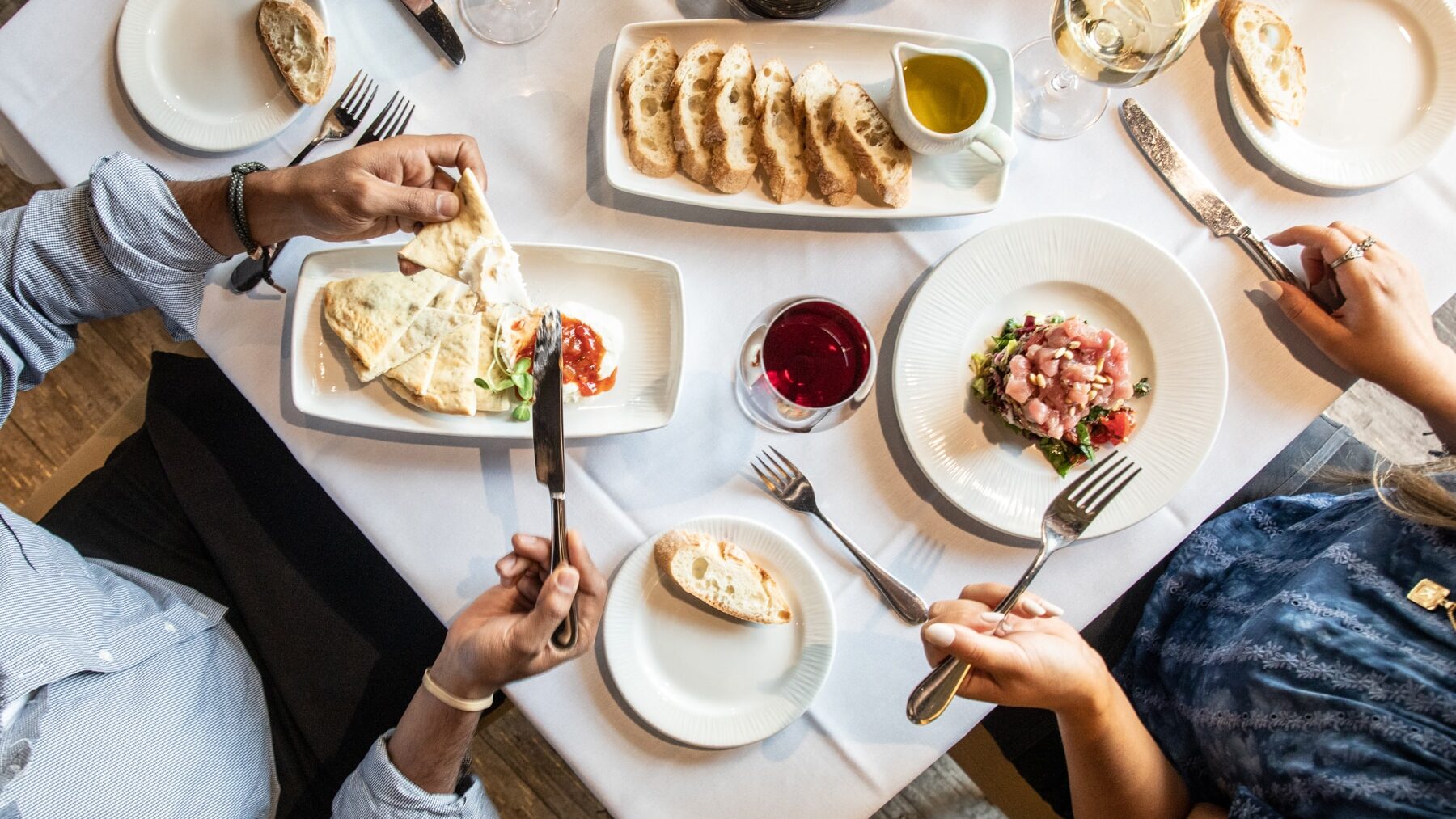 Two people eating food